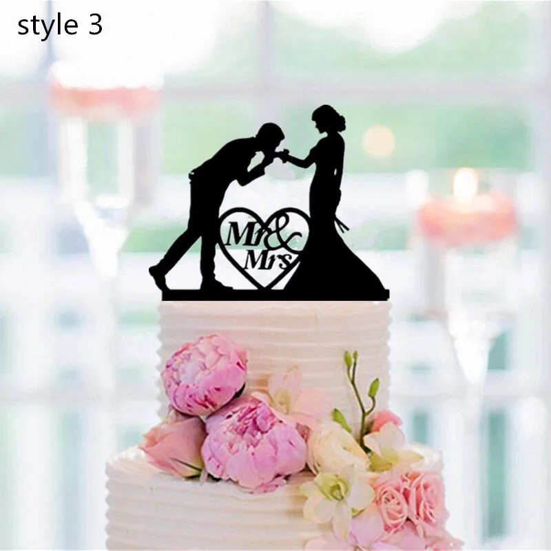 Смешанный стиль смешные невесты и жениха силуэт свадебный торт Топпер акриловые
