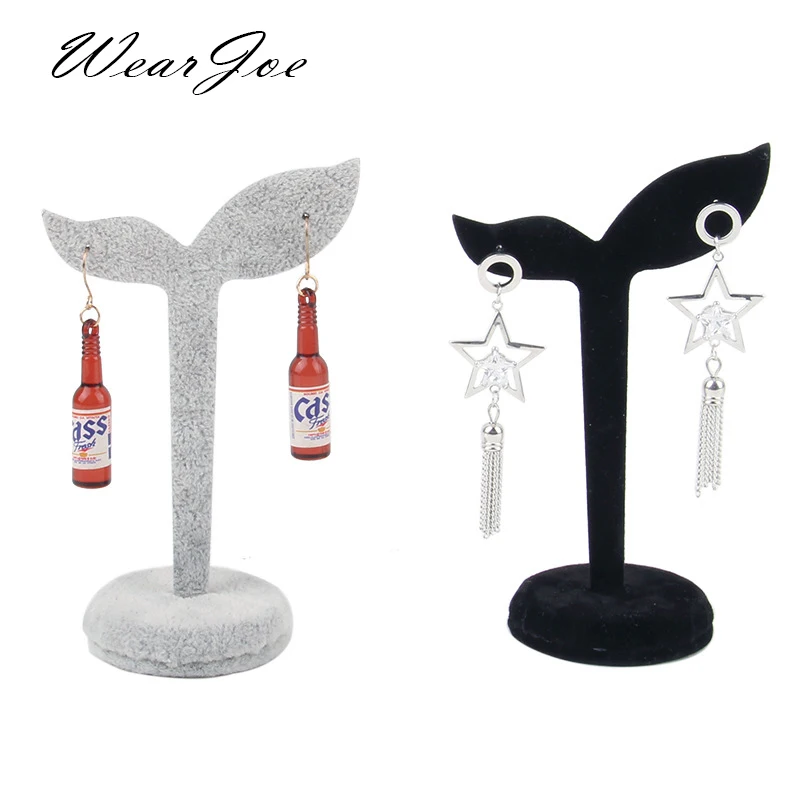 

4.5" Tall Jewelry Organizer Earrings Display Holder Rack Black Grey Velvet Earring Studs Stand Metal Presentation Storage Case