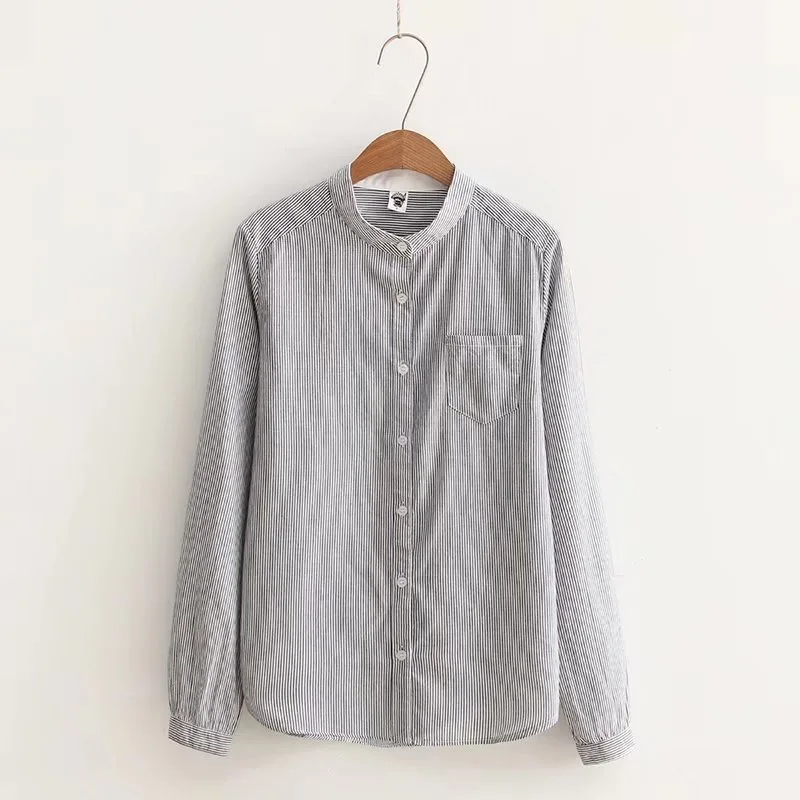 Женская блузка с длинными рукавами VOGUEIN Черная/синяя в полоску воротником