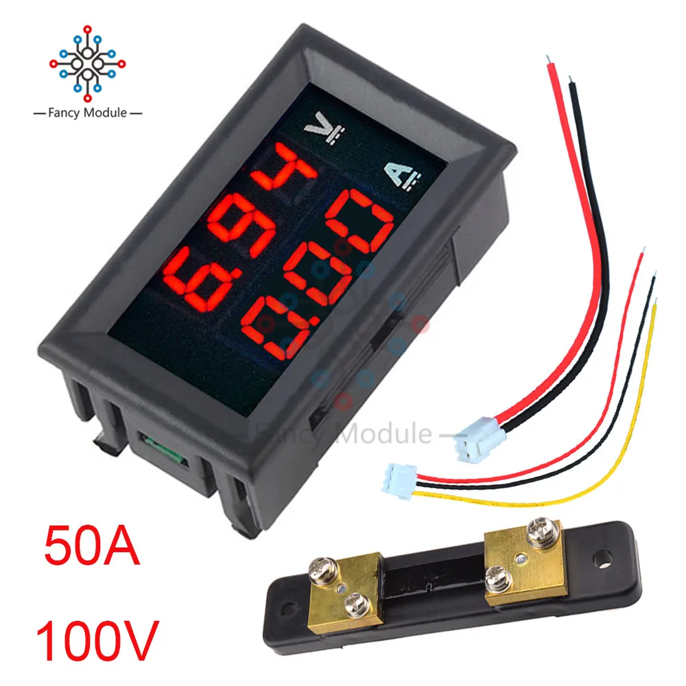 Мини цифровой вольтметр амперметр 0,5" R/B светодиодный дисплей DC 100 в 10A/50A/100A Панель Амперметр напряжения тока тестер с шунтом