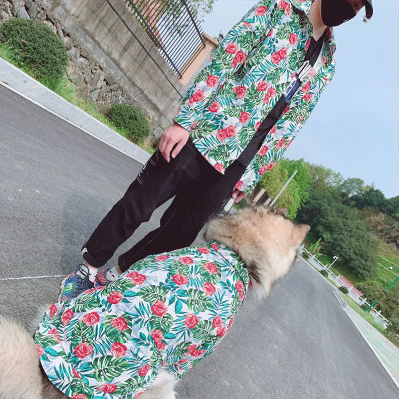 Модная рубашка для собак в гавайском стиле, подходящая одежда для домашних животных средних и больших размеров, костюм для собак лабрадор, золотистый ретривер одежда для домашних собак - Цвет: Зеленый
