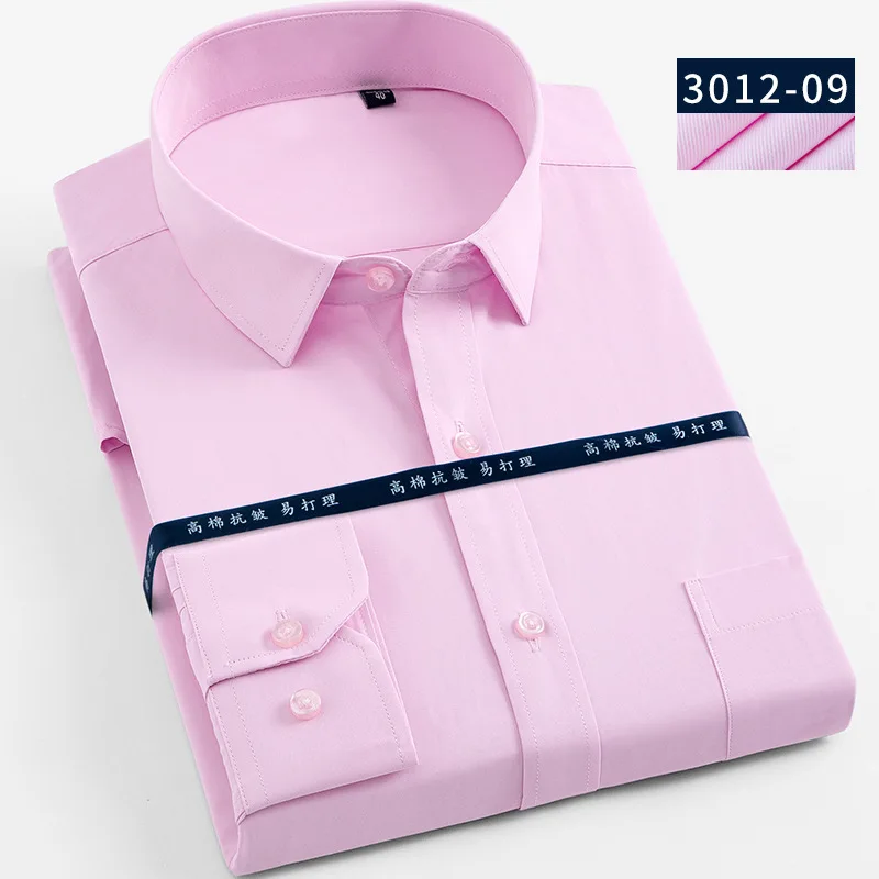 3012-09 Pure pink Мужская одежда модные большие размеры 5XL 6XL 7XL 8XL полосатые/Саржевые мужские рубашки с длинным рукавом мужские рабочие Рубашки мужские топы - Цвет: 3012-09 Pure pink