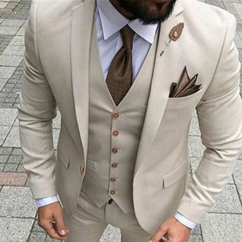 Мужские костюмы со штанами 2018 Terno Masculino приталенный смокинг бежевый 3 предмета