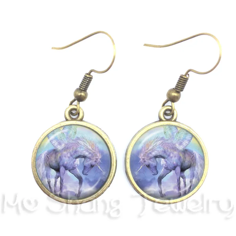 Стекло Полночь серьги в виде единорогов единороги фэнтези и мифического