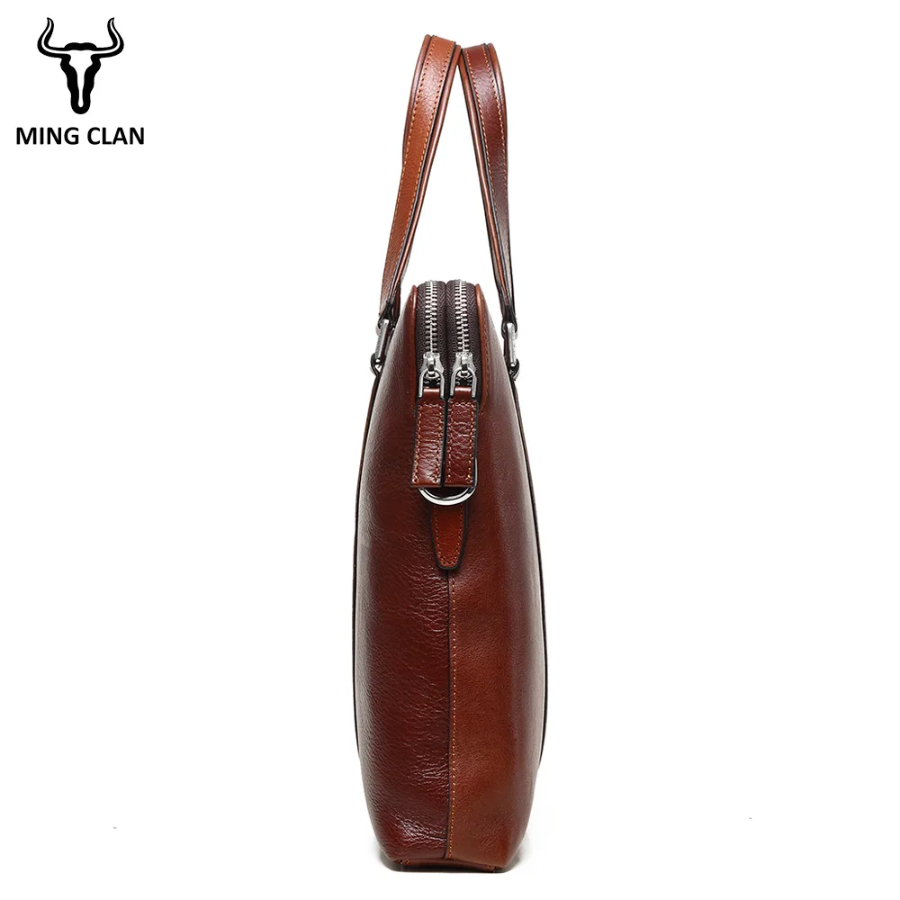 

15" Leather Laptop Bag Made of Italian Leather Bags Double Zipper Briefcase Handle Shoulder Strap Durable Office Bags for Men