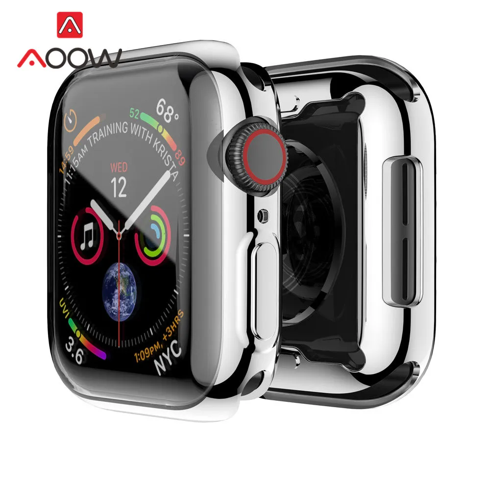 Silver Мягкий прозрачный TPU Экран Защитный чехол для наручных часов Apple Watch 40 мм 44 мм, 38 мм, 42 мм, полное защитное Плакирование крышка ремешок для iwatch на возраст 2, 3, 4 - Цвет ремешка: Silver