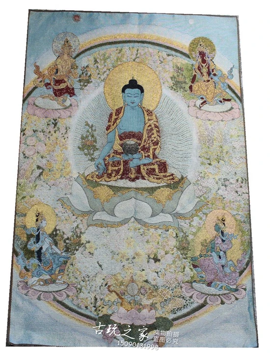

36-дюймовая шелковая вышивка тибетского золота, Золотая шелковая вышивка, картина будды танка из медицины