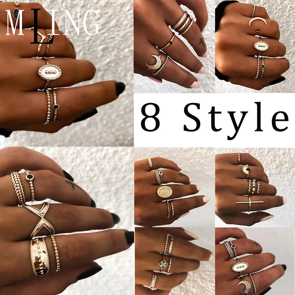 MLING 2019 Bohemia Moon геометрический крест Knuckle кольцо Набор для женщин винтажные золотые