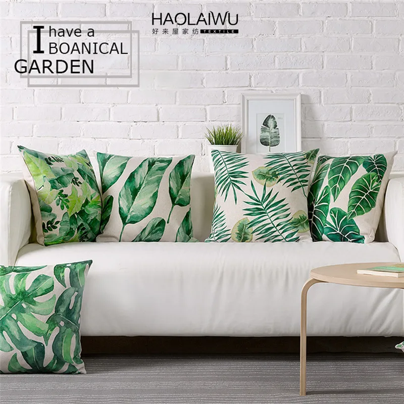 Haolaiwu3d фото печати тропических растений зеленые листья Подушки модный дизайн Подушки бежевый Лен Подушки детские