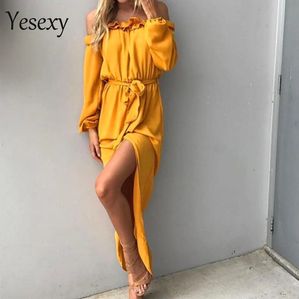 Yesexy 2019 женское сексуальное летнее платье с открытыми плечами и асимметричным