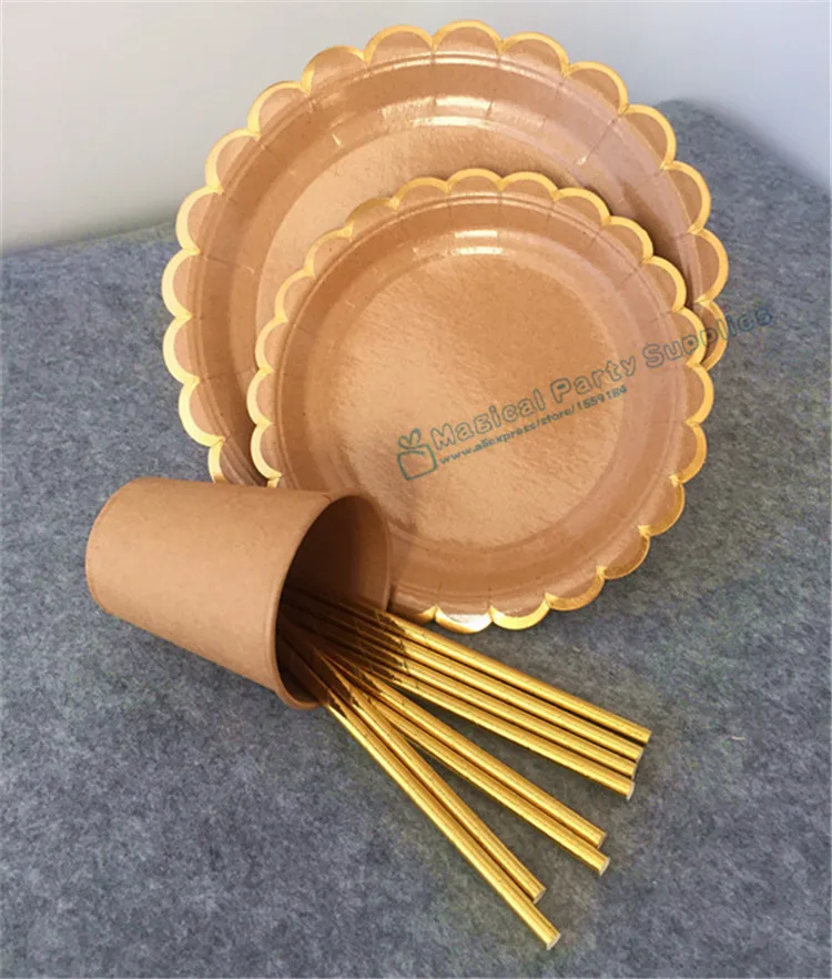 24 набора крафт бумаги посуда Фольга Золотой Гребешок бумажная тарелка бумага