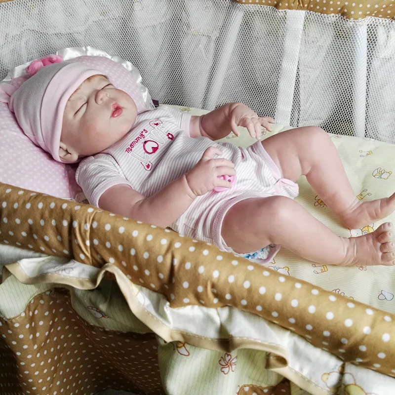 22 дюйма Boneca Bebe Reborn набор всего тела силиконовая кукла с закрытым глазом с колыбелью играть партнер Juguetes игрушки для девочек Реалистичная девочка
