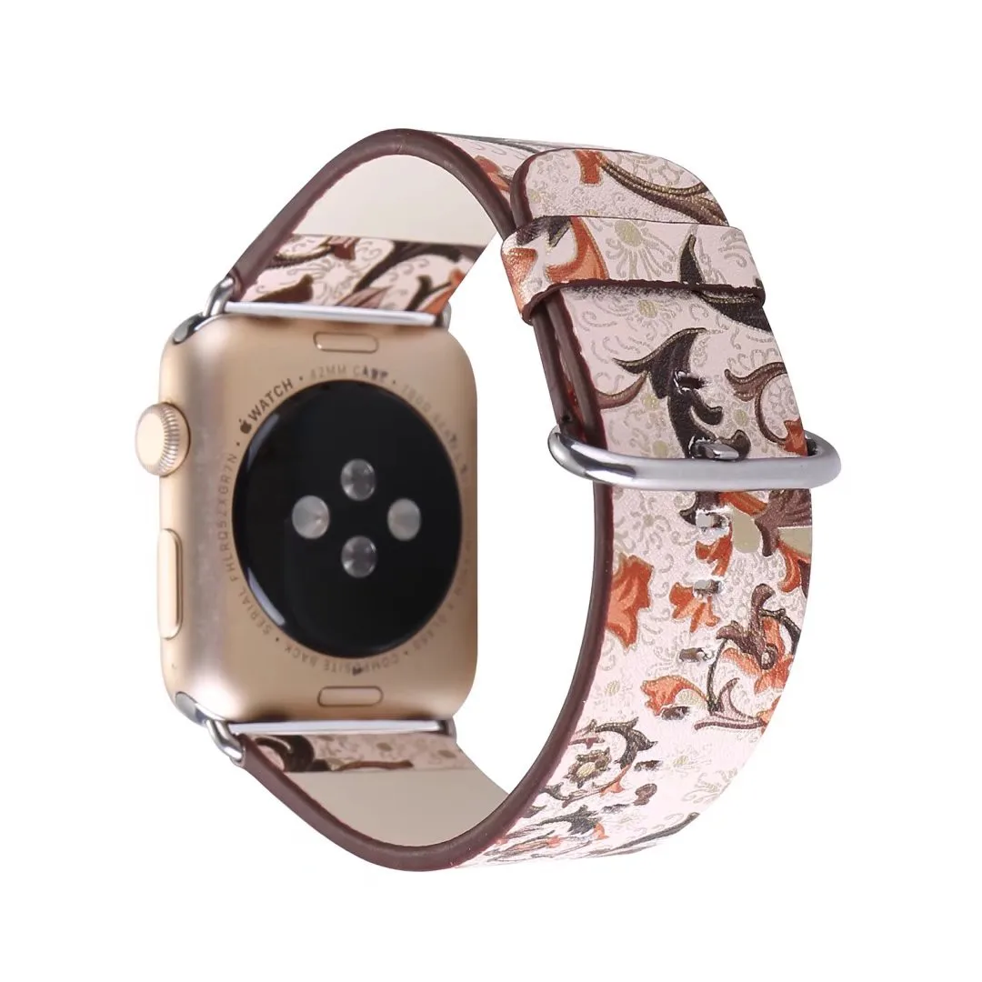 Кожаный ремешок с цветочным принтом для Apple Watch Series 1/2/3 часов адаптером iWatch