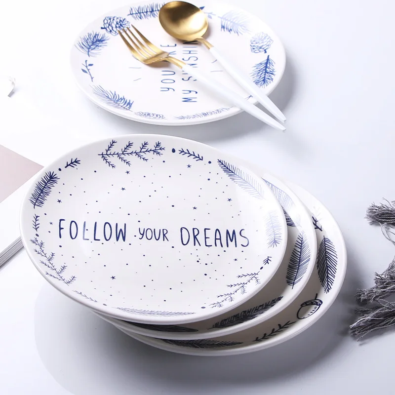 8 дюймовая керамическая обеденная тарелка с буквами для фарфорового салата в