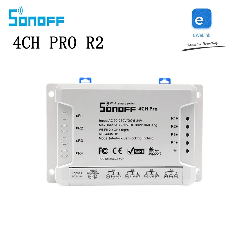 Sonoff 4CH Pro R2 4 канала Wi Fi Smart Switch 433 мГц РФ дистанционного Wifi освещение Коммутатор