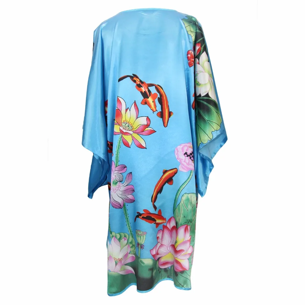 Халат женский из искусственного шелка с зеленым павлином|plus nightgown|night dresssleepwear night