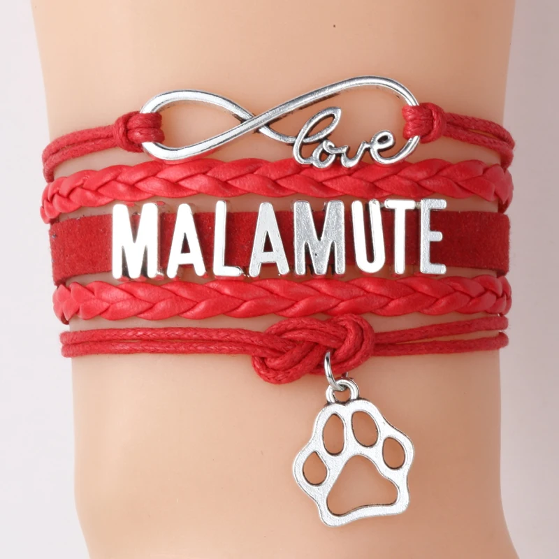 Бесконечность любовь Malamute браслеты Собака порода лапы шарм и браслет плетеные