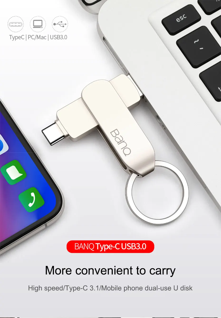 BanQ C90 USB флеш-накопитель 32 Гб OTG металлический USB 3,0 флеш-накопитель ключ 64 Гб Тип C3.1 высокоскоростной мини-флеш-накопитель карта памяти