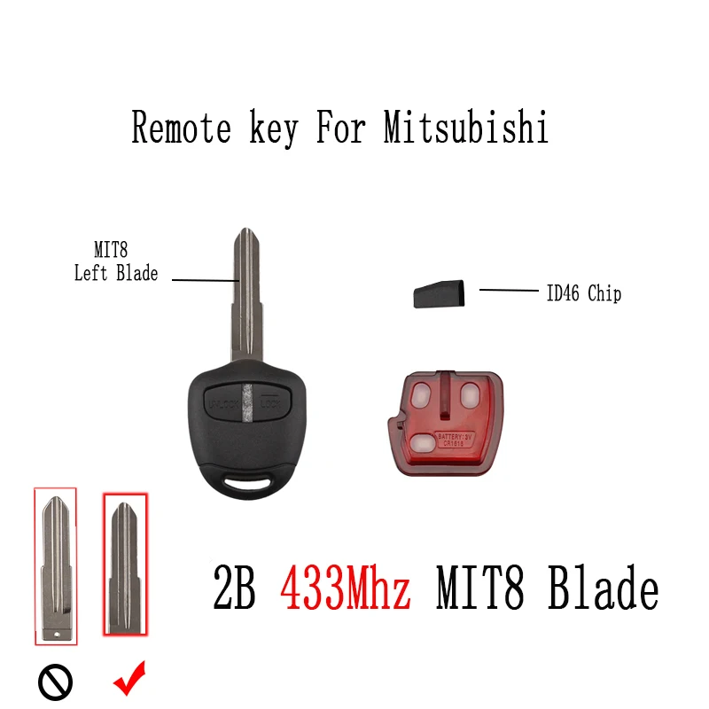 GORBIN 2 кнопки 433 МГц для MITSUBISHI Outlander Pajero Triton ASX Lancer 2008 2012 ID46 чип оригинальные ключи