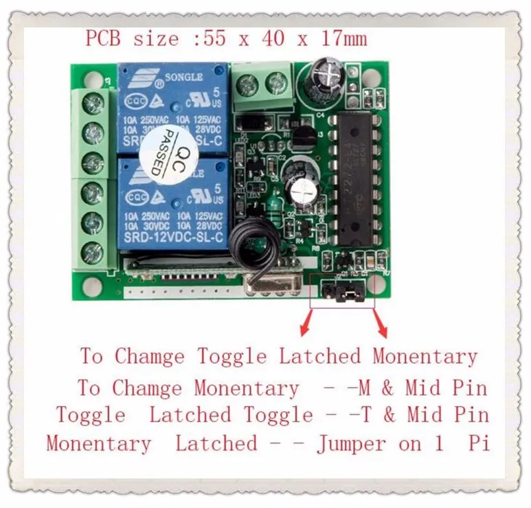 DC12v 10A реле 2CH Беспроводное дистанционное управление RF дистанционное управление л teleswitch 4 передатчик+ приемник-1 шт.) фиксированный код 315/433 МГц