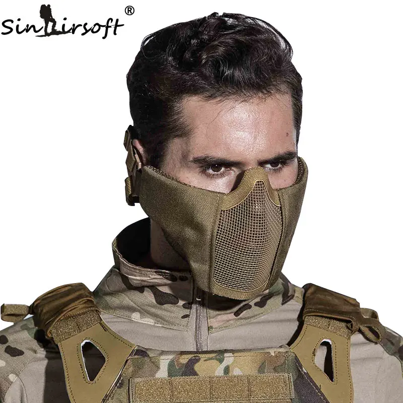 SINAIRSOFT Тактический Страйкбол Маска Шлем Половина Нижней Части Лица Металл Сталь Чистая Охота Защитный опора для Пейнтбол Маска CS