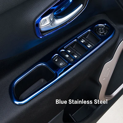 Blue stainless KOUVI, для межкомнатных дверей, окон, стеклянных переключателей, накладка, кнопка управления, крышка, кольцо, комплекты, ABS для Jeep Renegade - Название цвета: Blue stainless