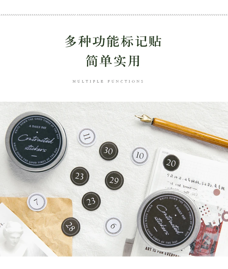 100pcs/box number round Journal Decorative Iron box Stickers set Scrapbooking Stick Label Diary Stationery Album Vintage Sticker