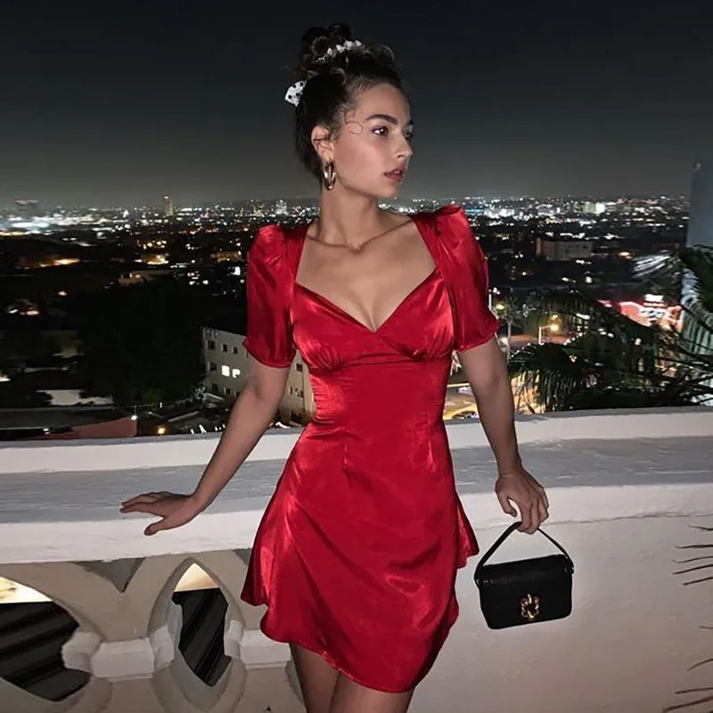 Женское винтажное платье мини красное повседневное элегантное в Корейском стиле