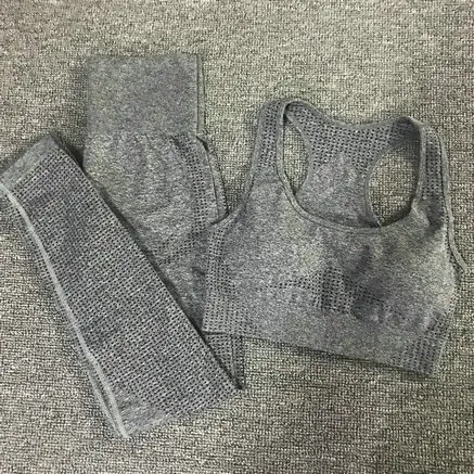 Dark Gray Set 2 шт. спортивный костюм бесшовный комплект для йоги Женская одежда для фитнеса колготки леггинсы для спортзала мягкий спортивный бюстгальтер пуш-ап бюстгальтер-борцовка спортивная одежда Femme - Цвет: Dark Gray Set
