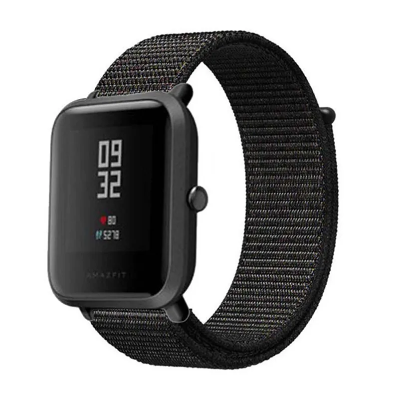 black Ремешок для часов 20 мм 22 мм нейлоновый ремешок для браслета Amazfit цветной нейлоновая петля ткацкие часы для Amazfit Bip Pace ремешок для часов Brecelet - Цвет: black