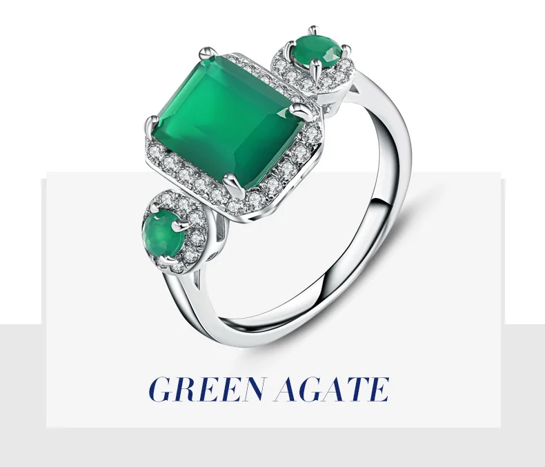 Gem's Ballet 2.28Ct натуральный зеленый агат, натуральный камень, кольца для женщин, 925 пробы Серебряное коктейльное обручальное кольцо, ювелирные украшения