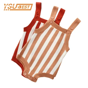 Комбинезоны на весну для новорожденных, комбинезоны с рукавами для младенцев, вязаные полосатые комбинезоны для малышей