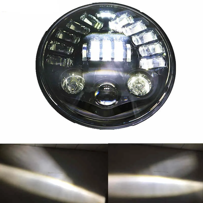 Adaptive led Black 7-дюймовый круглый Hi/Lo фара дальнего света мотоцикла с DRL поворотным сигналом Halo для Harley Davidsion " светодиодный мото фары - Цвет: Adaptive led Black