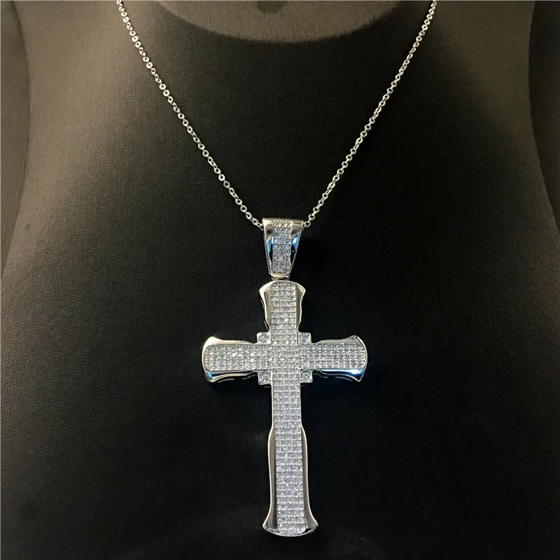 

Vecalon Long Big Cross pendant 925 Sterling silver 267Pcs AAAAA Cz Stone Party Wedding Pendant necklace for Women Men Jewelry
