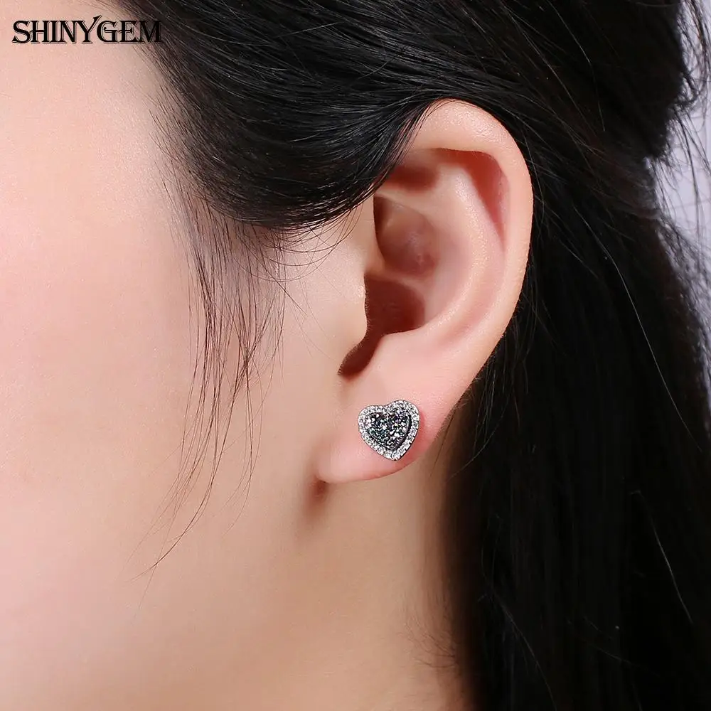 Женские серьги гвоздики с натуральным опалом ShinyGem маленькие сверкающие Овальная