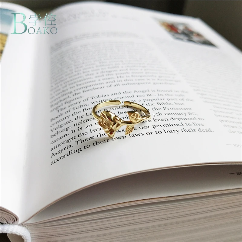 BOAKO 925 Sterling Silver Rose Flower Ring Fashion Charm Wild Index Finger Open Rings For Women Gold Color Festival Jewelry B40 | Украшения