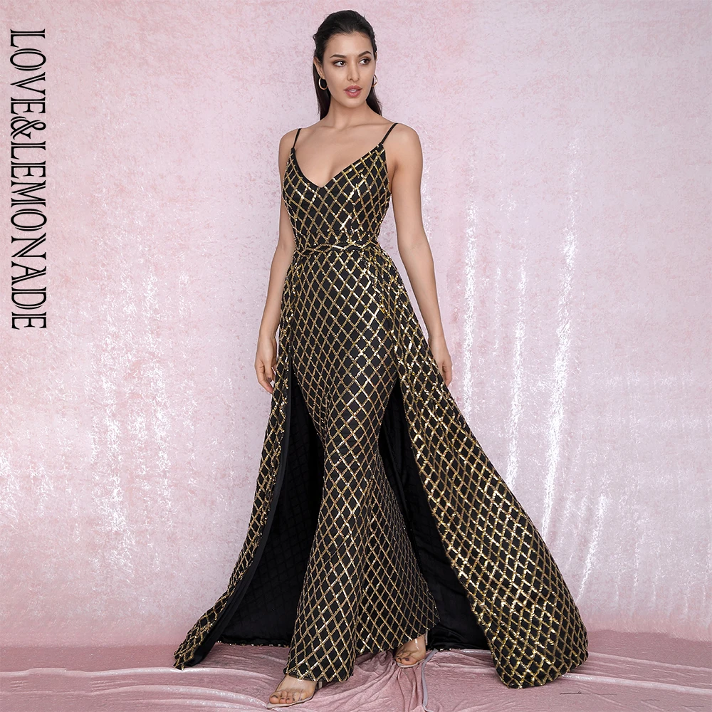 Женское платье в клетку LOVE & LEMONADE облегающее макси из двух частей с V образным