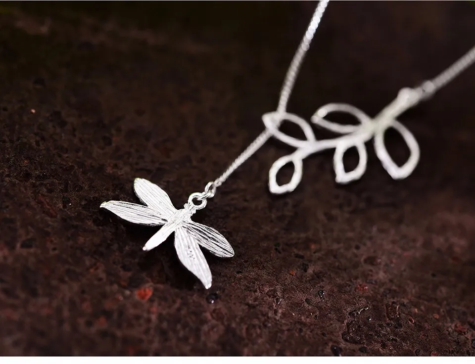 Lotus Fun реальные 925 серебро ручной работы Fine Jewelry Симпатичные Стрекоза листья ожерелье с подвеской Мода для женщин колье