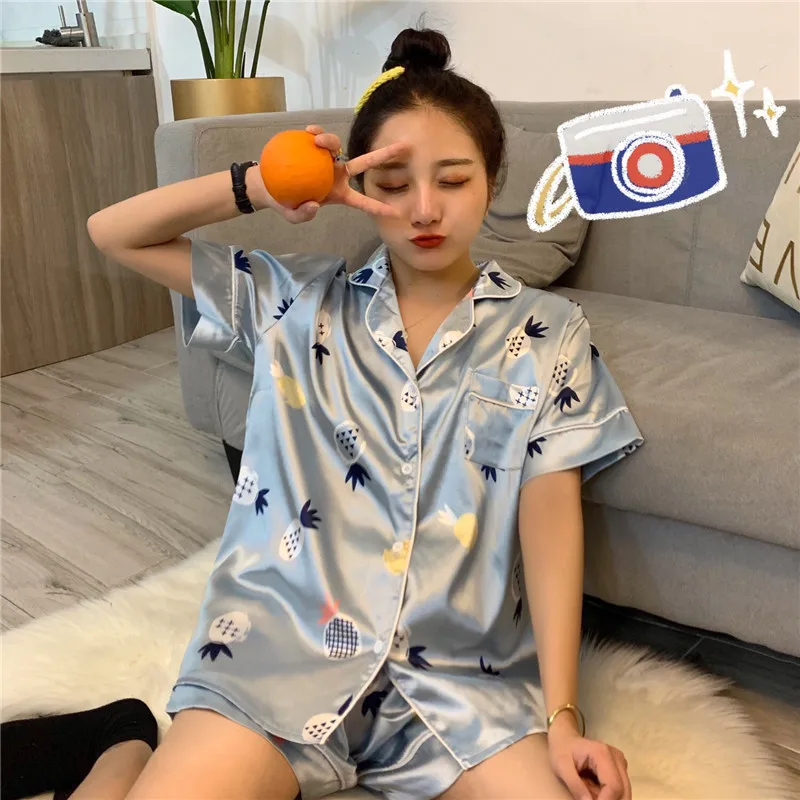 Милые пижамы Fdfklak с мультяшным рисунком для женщин летний пижамный комплект
