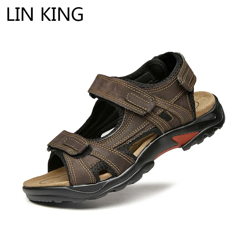 LIN KING/модные зимние ботинки размера плюс Мужские сандалии Дышащие летние пляжные