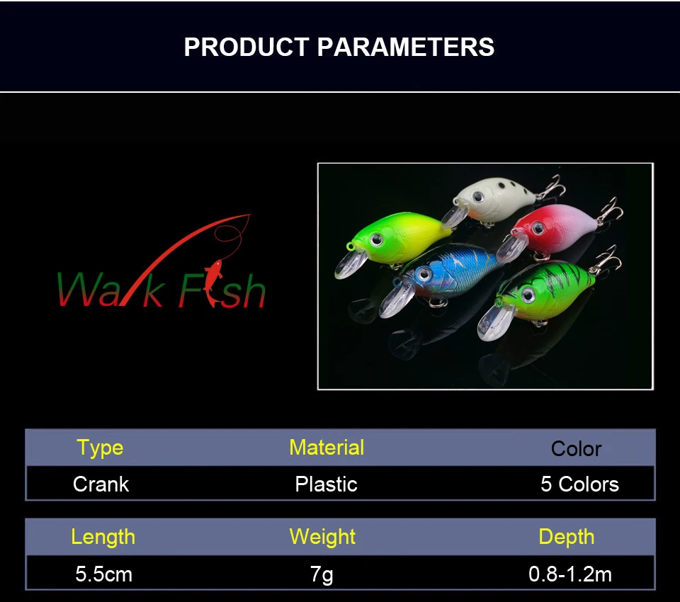 WALK FISH 5 шт./лот рыболовные приманки гольян кривошипная приманка кренкбейт бас набор наживок комплект снасти тройной крючок воблеры Рыбалка Pesca
