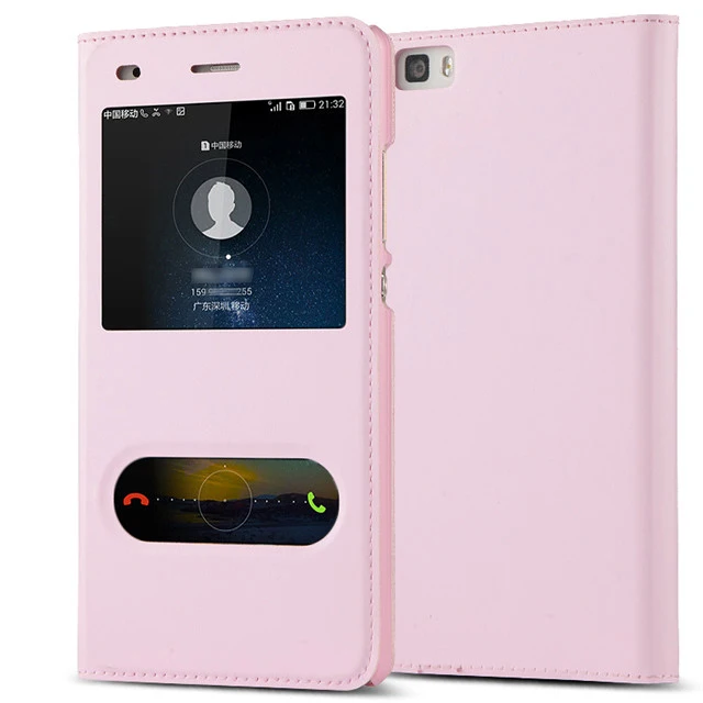 Розовый Роскошный P8lite Чехол-книжка с окошком из искусственной кожи для huawei P8 lite ALE-L04 ALE-L21 - Цвет: Розовый
