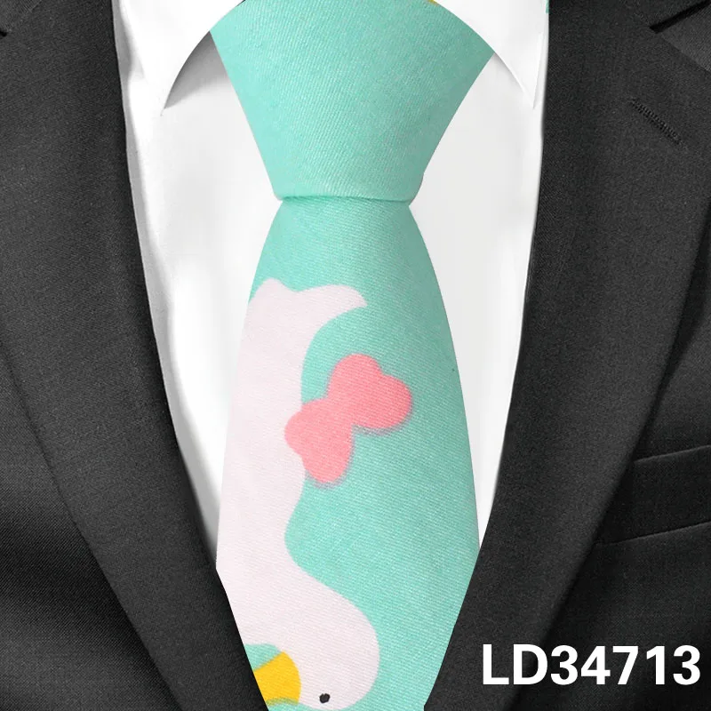 LD34713 Модный галстук с животным принтом для мужчин и женщин для худой шеи, галстук для свадьбы, повседневные Мультяшные галстуки, классические костюмы, тонкие хлопковые галстуки на шею - Цвет: LD34713