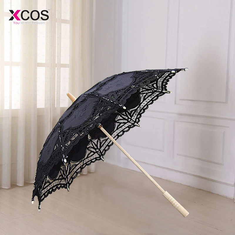 Модный зонтик от солнца 2018 свадебные ручной вышивкой хлопок черный кружево край