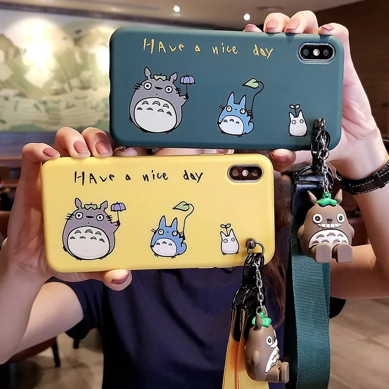 Totoro case for iPhone XS/X 7/8 plus cartoon cat silicone back cover XS Max shell 6 6s+ 3D holder + strap |
