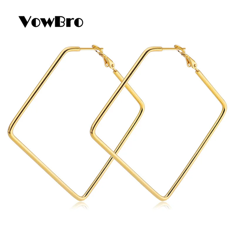 Женские гладкие серьги-кольца vodbro серебристые квадратные из нержавеющей стали