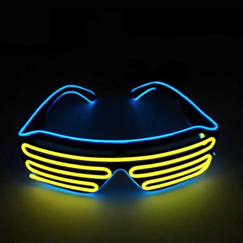 yellow VS blue Неоновые вечерние EL очки EL Wire неоновые Светодиодные Солнцезащитные очки светящиеся очки Rave костюм вечеринка DJ Солнцезащитные Очки День Рождения Декор - Цвет: yellow VS blue