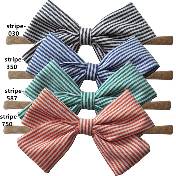 Stripe Set 4 шт. хлопчатобумажные тканевые банты, повязки на голову, бант для волос, эластичные резинки для волос, завязанные ободки для волос с бантиками, милые детские головные уборы для девочек, аксессуары для волос - Цвет: Stripe Set