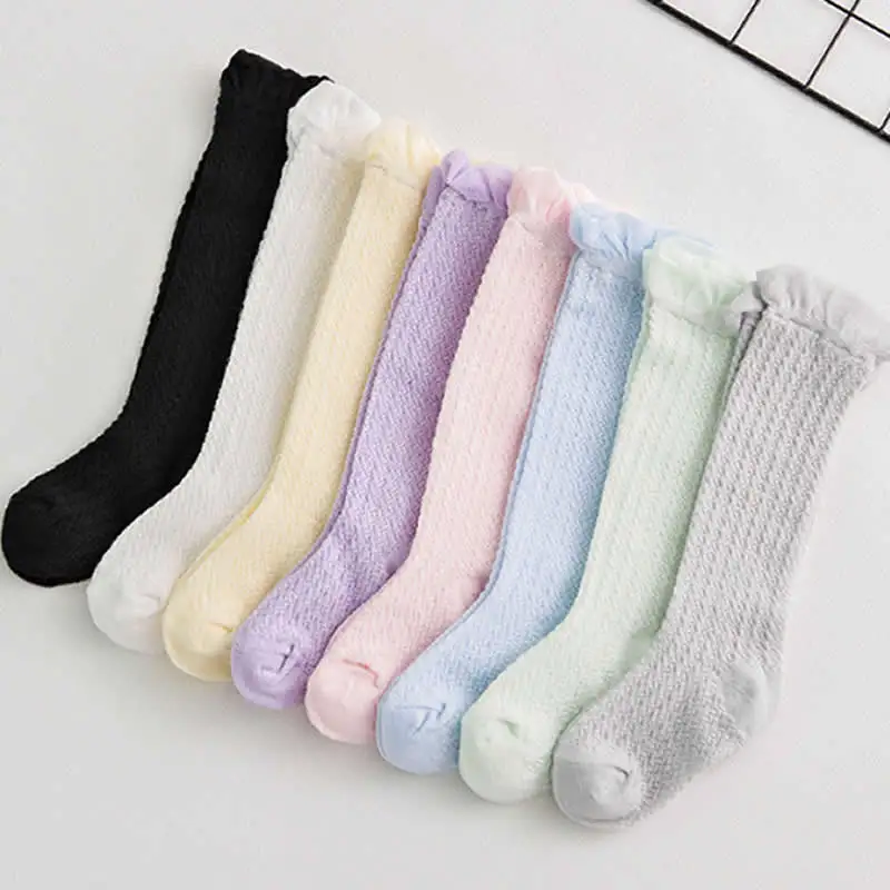 Носки детские возраст 1-3 года хлопковые выше колена с дышащей сеткой тонкие