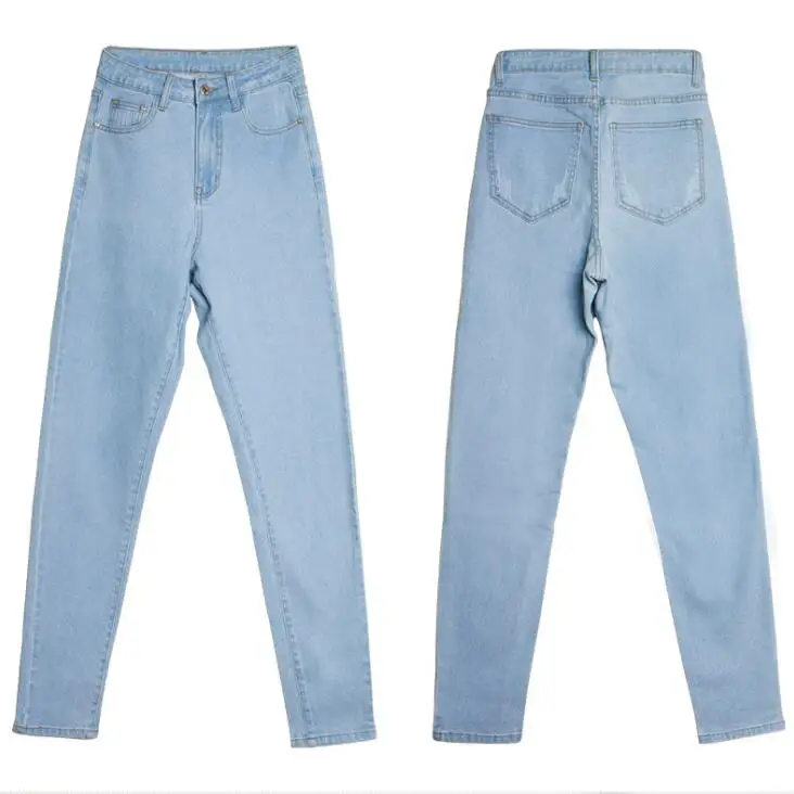 LOGAMI светло голубые узкие джинсы с высокой талией женские эластичные весна лето